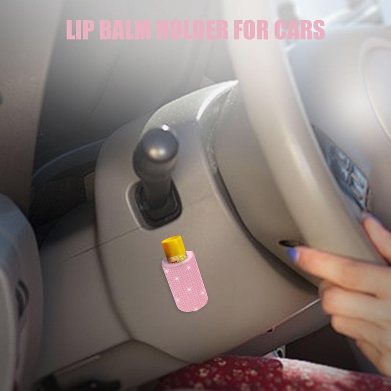 xbrtaia 1 Pack Upright Car Chapstick Holder  Bling Insulating Lip Balm Holder Rhinestone Car Accessories for Women Interior Suitable for Most Vehicles.(Pink) - Image 2